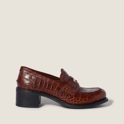 Miu Miu Crocodile Embossed Calfskin Loafers Oak MM261315