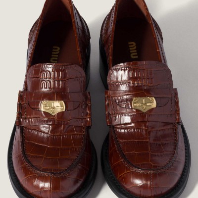 Miu Miu Crocodile Embossed Calfskin Loafers Oak MM261315