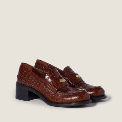 Miu Miu Crocodile Embossed Calfskin Loafers Oak MM261315 Miu Miu Crocodile Embossed Calfskin Loafers Oak MM261315