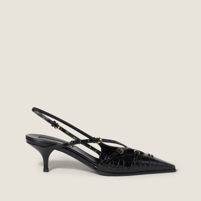 Miu Miu Crocodile Embossed Calfskin Slingback Pumps Black MM261343 Miu Miu Crocodile Embossed Calfskin Slingback Pumps Black MM261343