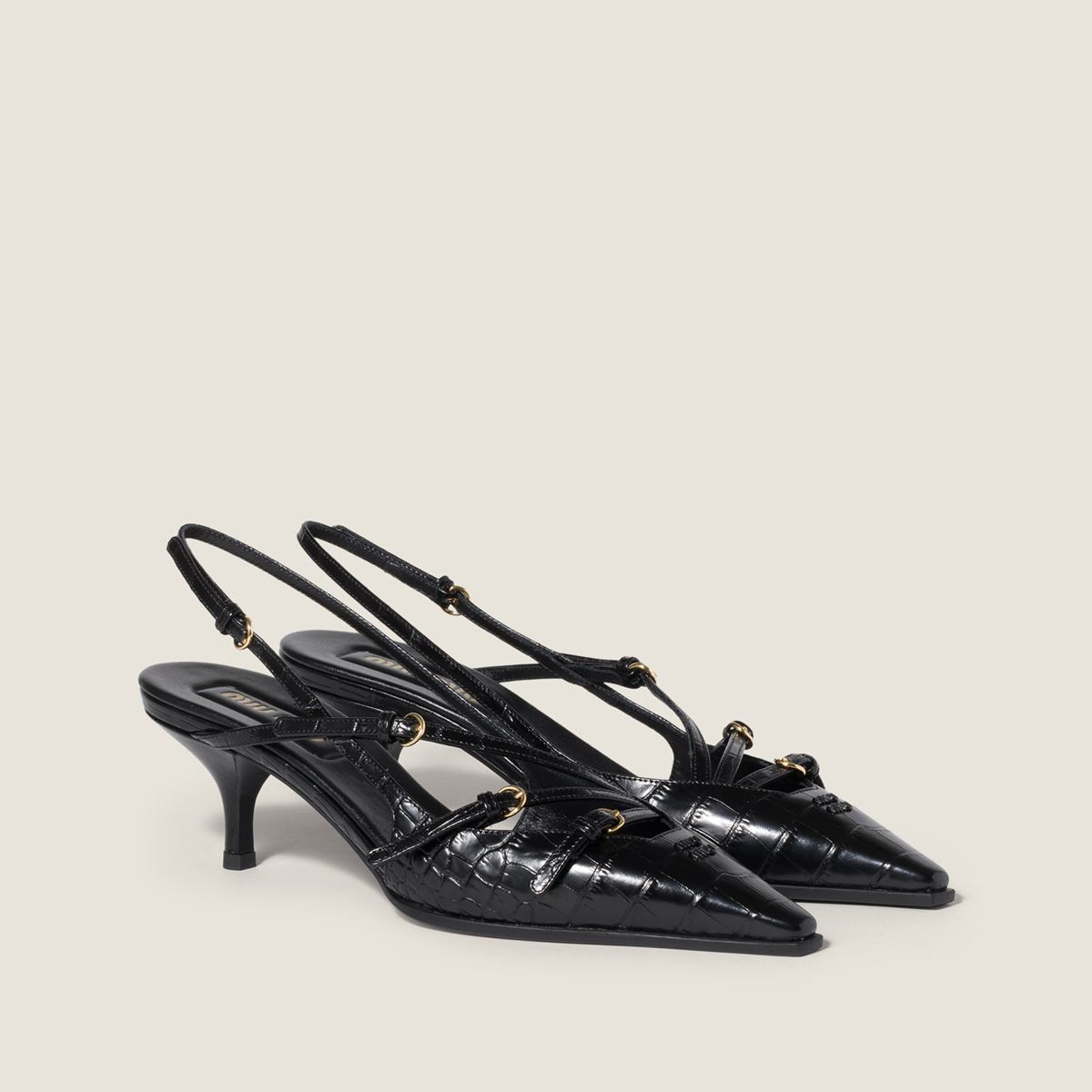 Miu Miu Crocodile Embossed Calfskin Slingback Pumps Black MM261343 Miu Miu Crocodile Embossed Calfskin Slingback Pumps Black MM261343