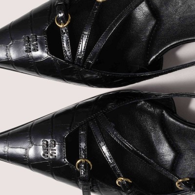 Miu Miu Crocodile Embossed Calfskin Slingback Pumps Black MM261343 Miu Miu Crocodile Embossed Calfskin Slingback Pumps Black MM261343