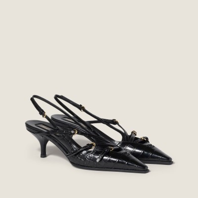 Miu Miu Crocodile Embossed Calfskin Slingback Pumps Black MM261343 Miu Miu Crocodile Embossed Calfskin Slingback Pumps Black MM261343