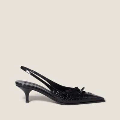 Miu Miu Crocodile Embossed Calfskin Slingback Pumps Black MM261348