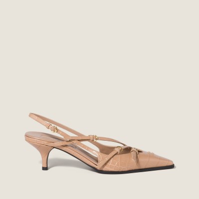 Miu Miu Crocodile Embossed Calfskin Slingback Pumps Cameo MM261345 Miu Miu Crocodile Embossed Calfskin Slingback Pumps Cameo MM261345