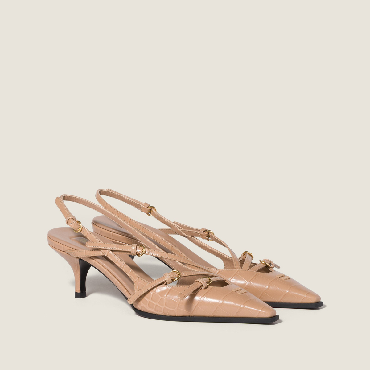 Miu Miu Crocodile Embossed Calfskin Slingback Pumps Cameo MM261345 Miu Miu Crocodile Embossed Calfskin Slingback Pumps Cameo MM261345