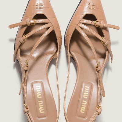 Miu Miu Crocodile Embossed Calfskin Slingback Pumps Cameo MM261345 Miu Miu Crocodile Embossed Calfskin Slingback Pumps Cameo MM261345