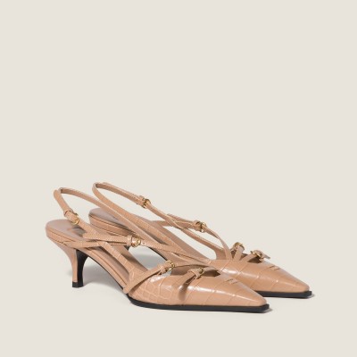 Miu Miu Crocodile Embossed Calfskin Slingback Pumps Cameo MM261345 Miu Miu Crocodile Embossed Calfskin Slingback Pumps Cameo MM261345