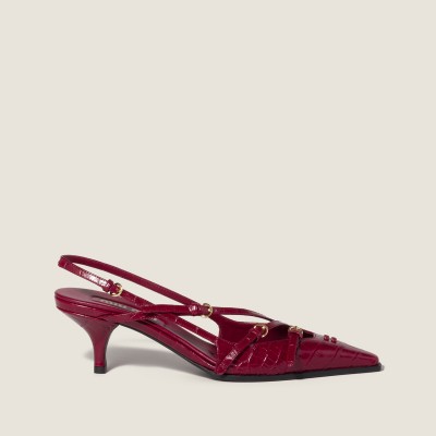 Miu Miu Crocodile Embossed Calfskin Slingback Pumps Cherry Red MM261346