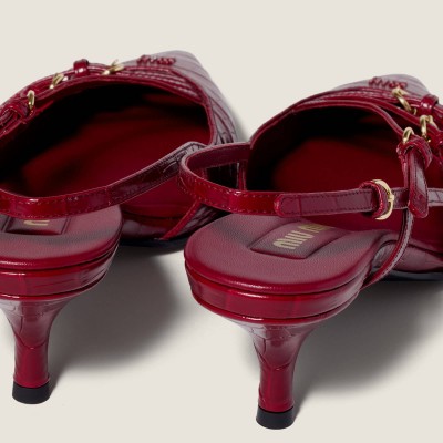 Miu Miu Crocodile Embossed Calfskin Slingback Pumps Cherry Red MM261346