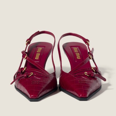 Miu Miu Crocodile Embossed Calfskin Slingback Pumps Cherry Red MM261346