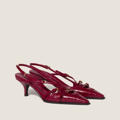 Miu Miu Crocodile Embossed Calfskin Slingback Pumps Cherry Red MM261346 Miu Miu Crocodile Embossed Calfskin Slingback Pumps Cherry Red MM261346