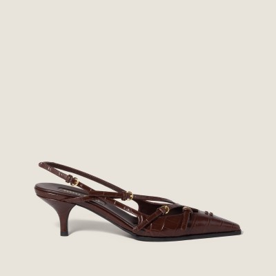 Miu Miu Crocodile Embossed Calfskin Slingback Pumps Cocoa Brown MM261344