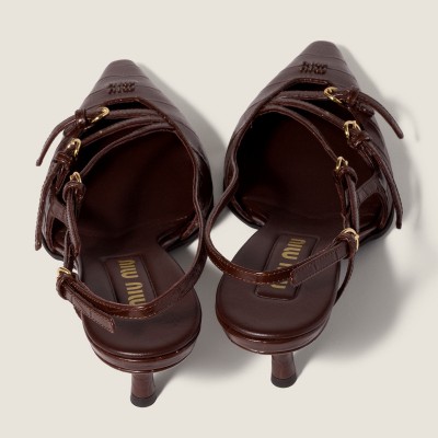 Miu Miu Crocodile Embossed Calfskin Slingback Pumps Cocoa Brown MM261344