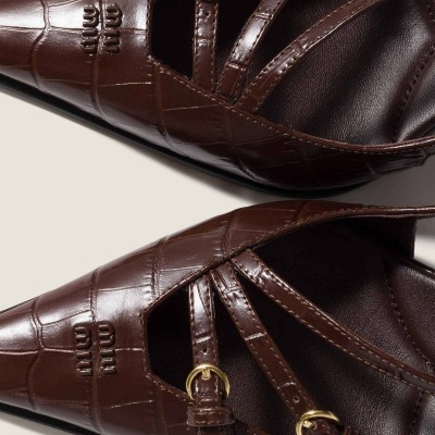 Miu Miu Crocodile Embossed Calfskin Slingback Pumps Cocoa Brown MM261344