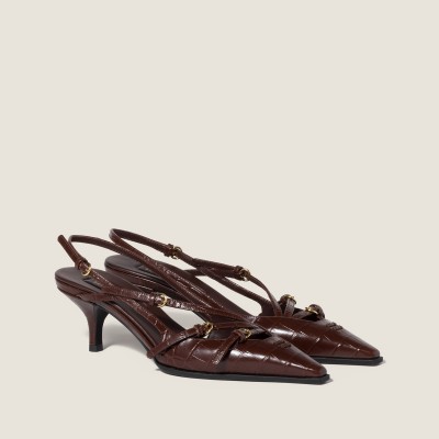 Miu Miu Crocodile Embossed Calfskin Slingback Pumps Cocoa Brown MM261344 Miu Miu Crocodile Embossed Calfskin Slingback Pumps Cocoa Brown MM261344