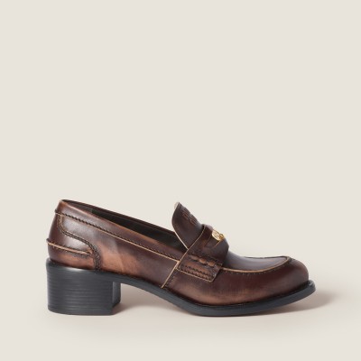 Miu Miu Deco Calf Leather Loafers Ebony MM261104