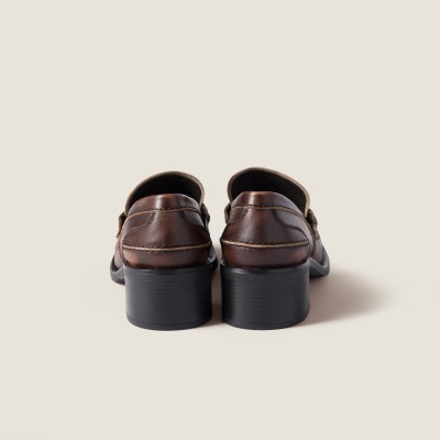 Miu Miu Deco Calf Leather Loafers Ebony MM261104