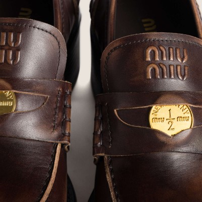 Miu Miu Deco Calf Leather Loafers Ebony MM261104