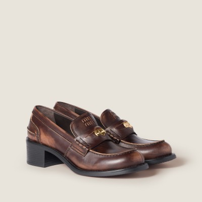 Miu Miu Deco Calf Leather Loafers Ebony MM261104 Miu Miu Deco Calf Leather Loafers Ebony MM261104