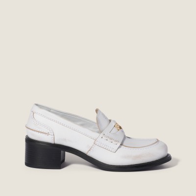 Miu Miu Deco Calf Leather Loafers White MM261316 Miu Miu Deco Calf Leather Loafers White MM261316