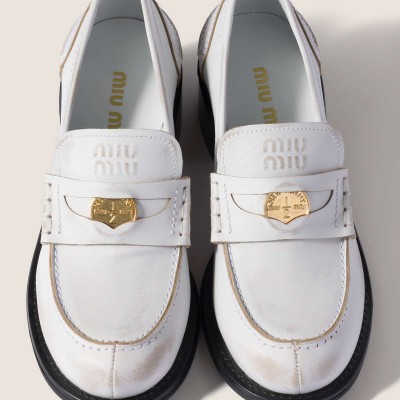 Miu Miu Deco Calf Leather Loafers White MM261316 Miu Miu Deco Calf Leather Loafers White MM261316