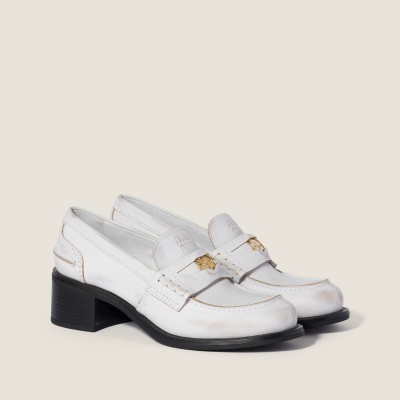 Miu Miu Deco Calf Leather Loafers White MM261316 Miu Miu Deco Calf Leather Loafers White MM261316