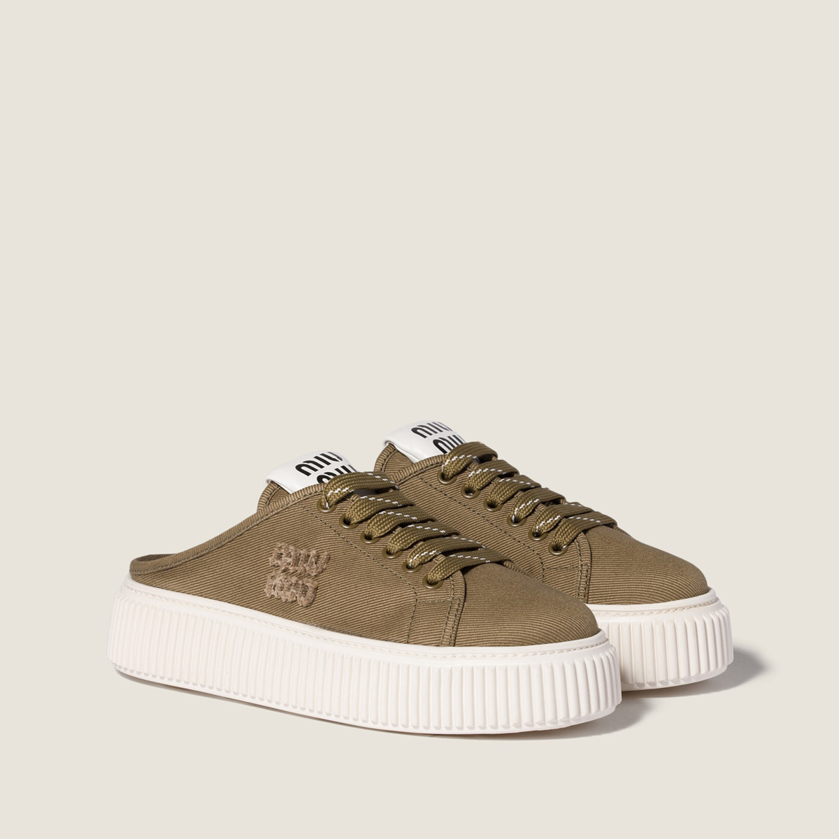 Miu Miu Denim Sneaker Mules Selva Green MM261115 Miu Miu Denim Sneaker Mules Selva Green MM261115