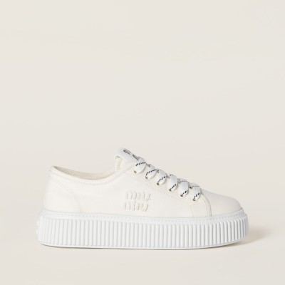 Miu Miu Denim Sneakers With Logo Ivory MM261250 Miu Miu Denim Sneakers With Logo Ivory MM261250