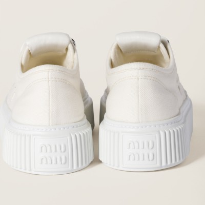 Miu Miu Denim Sneakers With Logo Ivory MM261250 Miu Miu Denim Sneakers With Logo Ivory MM261250