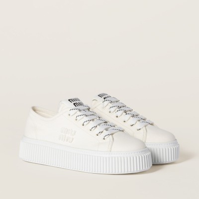 Miu Miu Denim Sneakers With Logo Ivory MM261250 Miu Miu Denim Sneakers With Logo Ivory MM261250