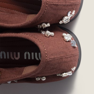 Miu Miu Embroidered Drill Ballerinas Cocoa Brown MM261056 Miu Miu Embroidered Drill Ballerinas Cocoa Brown MM261056