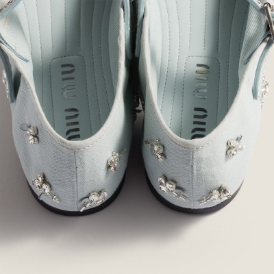 Miu Miu Embroidered Drill Ballerinas Powder Blue MM261057