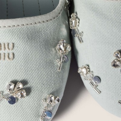 Miu Miu Embroidered Drill Ballerinas Powder Blue MM261057
