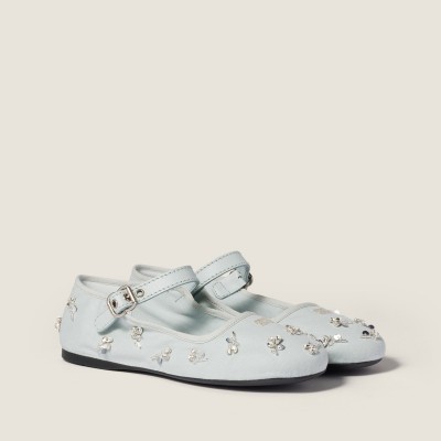 Miu Miu Embroidered Drill Ballerinas Powder Blue MM261057 Miu Miu Embroidered Drill Ballerinas Powder Blue MM261057