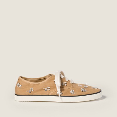 Miu Miu Embroidered Drill Sneakers Malt Beige MM261263 Miu Miu Embroidered Drill Sneakers Malt Beige MM261263