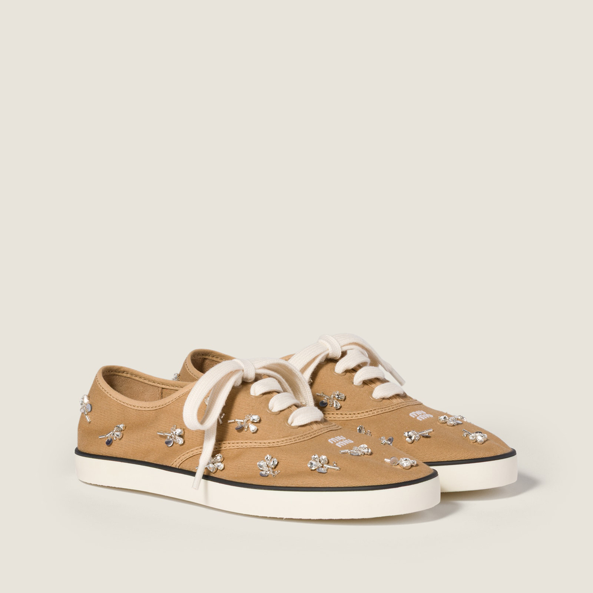 Miu Miu Embroidered Drill Sneakers Malt Beige MM261263 Miu Miu Embroidered Drill Sneakers Malt Beige MM261263