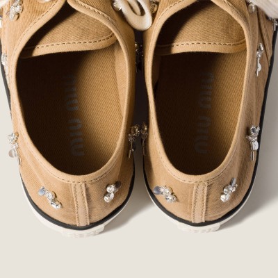Miu Miu Embroidered Drill Sneakers Malt Beige MM261263 Miu Miu Embroidered Drill Sneakers Malt Beige MM261263
