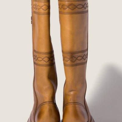 Miu Miu Embroidered Leather Boots Light Tan MM261305
