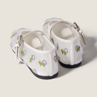 Miu Miu Embroidered Mesh Ballerinas White MM261058