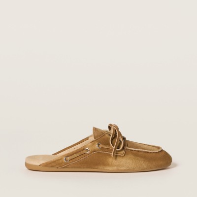 Miu Miu Faded Suede Deck Mules Cinnamon MM261112