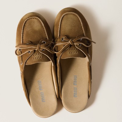 Miu Miu Faded Suede Deck Mules Cinnamon MM261112