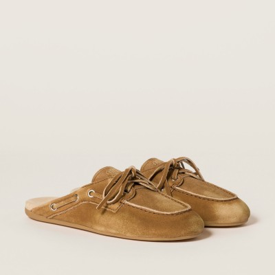 Miu Miu Faded Suede Deck Mules Cinnamon MM261112 Miu Miu Faded Suede Deck Mules Cinnamon MM261112