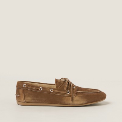 Miu Miu Faded Suede Deck Shoes Cinnamon MM261077 Miu Miu Faded Suede Deck Shoes Cinnamon MM261077