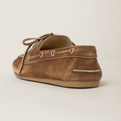 Miu Miu Faded Suede Deck Shoes Cinnamon MM261077 Miu Miu Faded Suede Deck Shoes Cinnamon MM261077