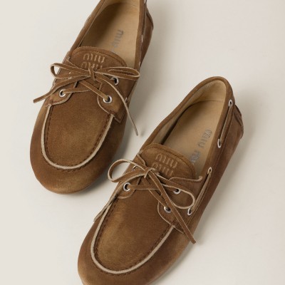 Miu Miu Faded Suede Deck Shoes Cinnamon MM261077 Miu Miu Faded Suede Deck Shoes Cinnamon MM261077
