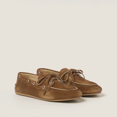 Miu Miu Faded Suede Deck Shoes Cinnamon MM261077 Miu Miu Faded Suede Deck Shoes Cinnamon MM261077