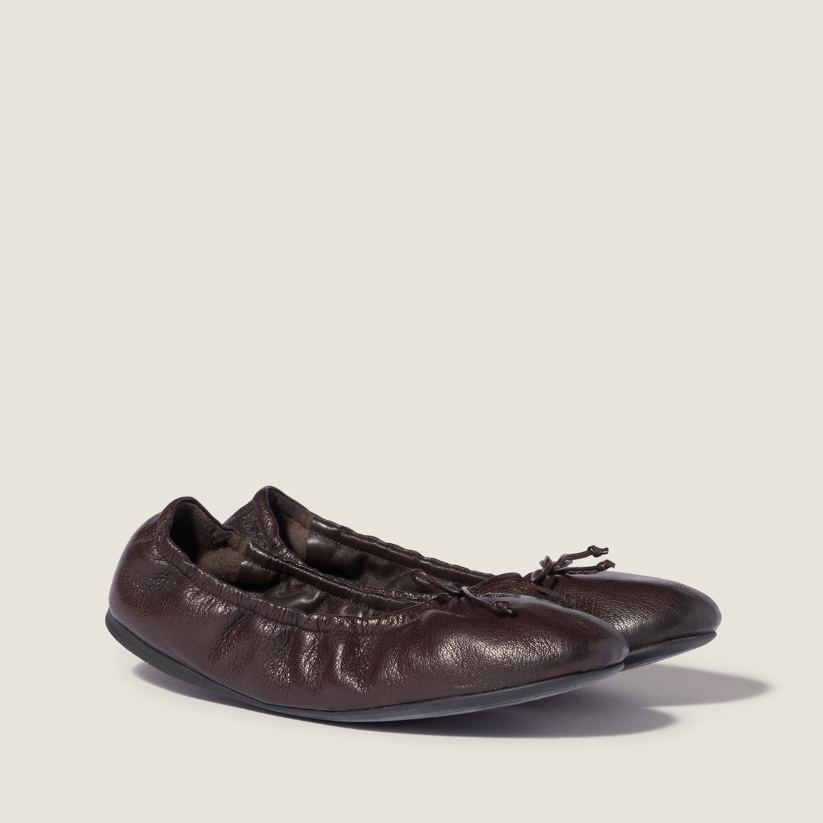 Miu Miu Foldable Leather Ballerinas Dark Brown MM261283 Miu Miu Foldable Leather Ballerinas Dark Brown MM261283