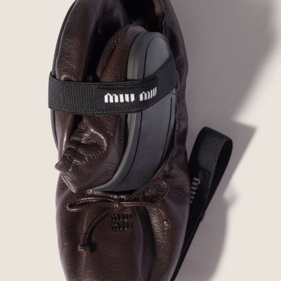 Miu Miu Foldable Leather Ballerinas Dark Brown MM261283 Miu Miu Foldable Leather Ballerinas Dark Brown MM261283