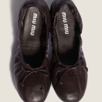Miu Miu Foldable Leather Ballerinas Dark Brown MM261283 Miu Miu Foldable Leather Ballerinas Dark Brown MM261283